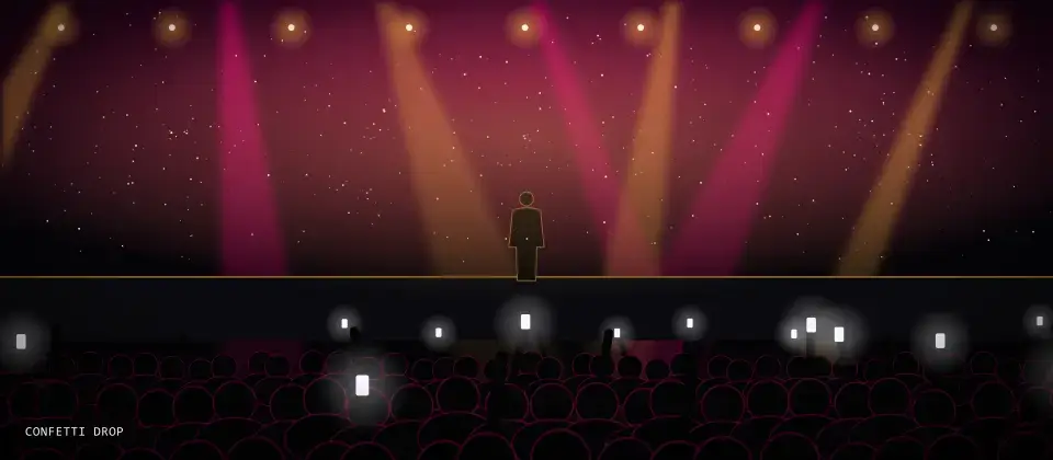 Confetti drop at Artist name, Venue name