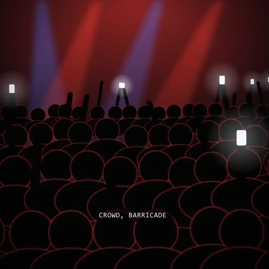 Crowd, barricade at Artist name, Venue name