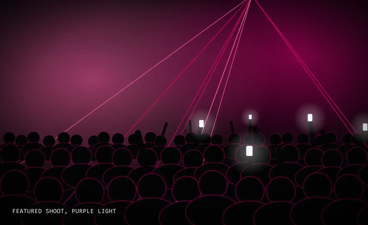 Featured shoot, purple light at Artist name, Venue name