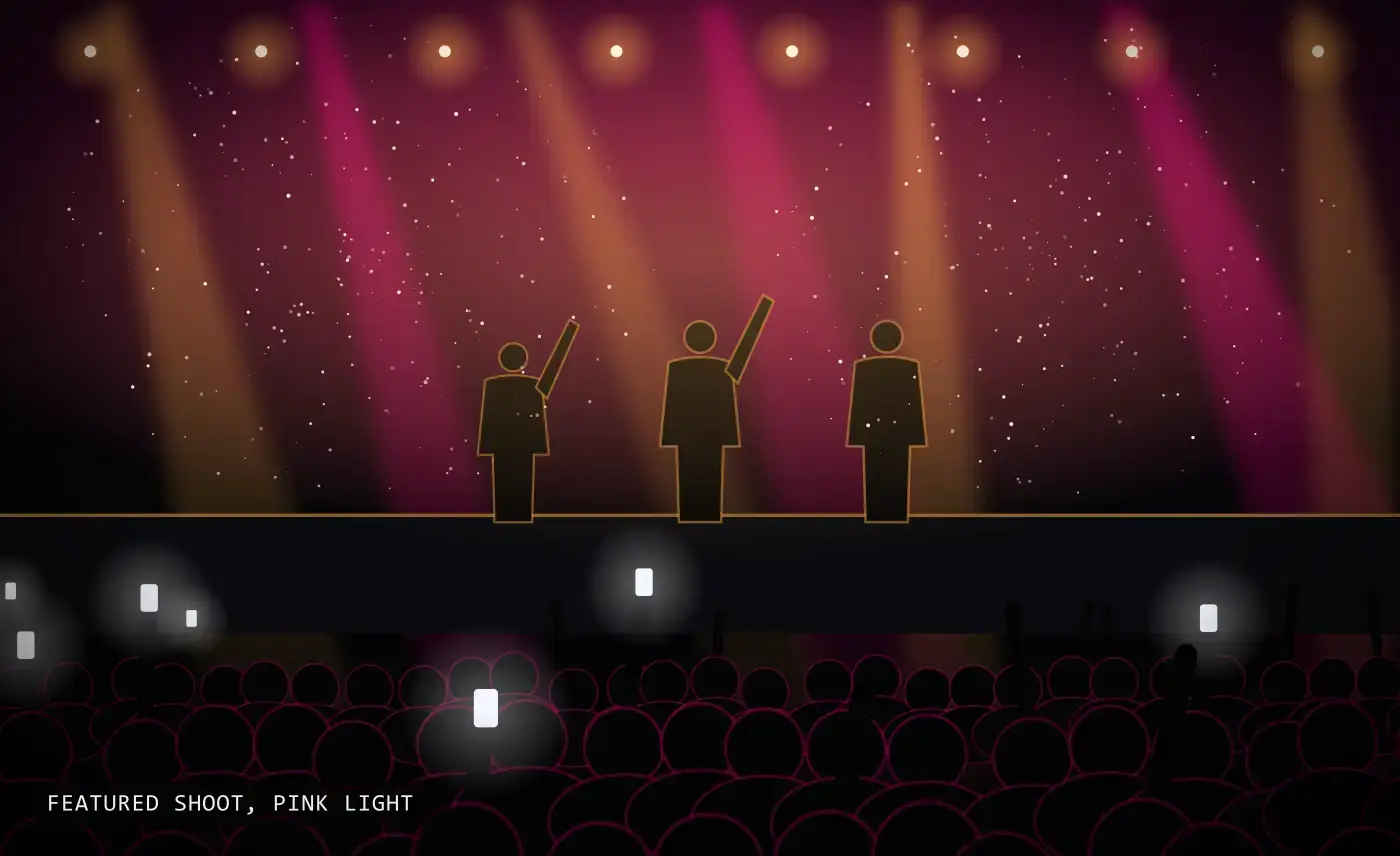 Featured shoot, pink light at Artist name, Venue name
